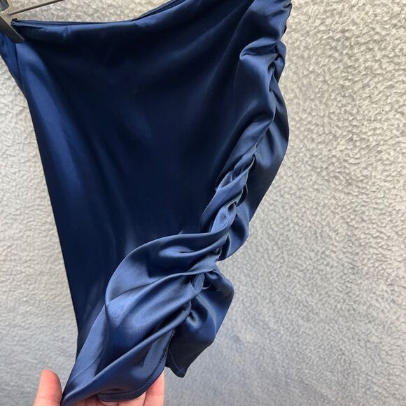 Cider Navy Blue Side Ruched Mini Skirt Size Small - Picture 4 of 8